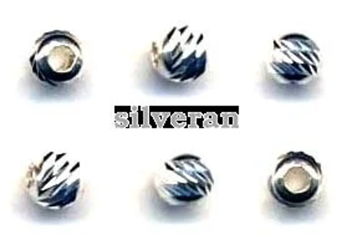 401440BRT - Gümüş Yaldızlı Kalemli Gümüş Top - Silver Diamond Cut Bead
