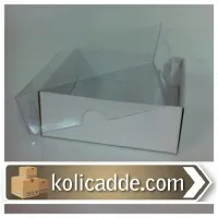 Asetat Kapaklı Beyaz Karton Kutu 9x9x7 cm