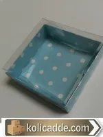 Mavi Puanlı Karton Kutu Üstü Asetat Kapak 10x10x4 cm