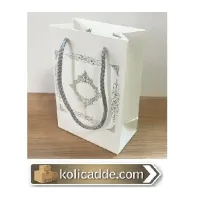 Gümüş Saray Desenli Beyaz Karton Çanta 12x17x7 cm