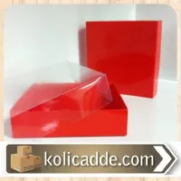 Alt Kırmızı Kutu Üst Asetat Kapak 10x10x3 cm