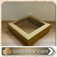 Alt Kraft Karton Ortası Şeffaf Pencereli Asetat Kutu 20x20x5 cm.