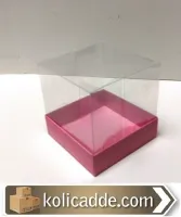 Asetat Kapaklı Pembe Karton Kutu 10x10x10 cm
