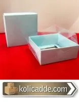 Asetat Kapaklı Mavi Hediye Kutusu 9x9x3 cm