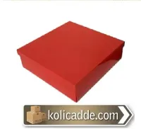 Kapaklı Kırmızı Karton Kutu 25x25x10 cm