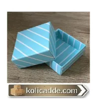 Komple Karton Mavi Beyaz Çizgili Kutu 5x5x2,2