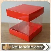 Asetat Kutu Altı Üst Kırmızı Karton Ortası Asetat 12x12x12 cm