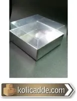 Gümüş Metalize Asetat Kapaklı Karton Kutu 8x8x5 cm