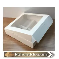 Altı Beyaz 4 Bölmeli Asetat Pencereli Karton Kutu 15x15x5 cm