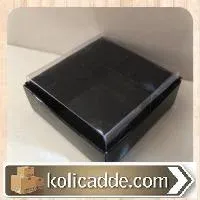 Altı Siyah Kartondan Şeffaf Kapaklı Asetat Kutu 6x6x2,5 cm