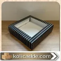 Şeffaf Pencereli Büyük Siyah-Beyaz Çizgili Kutu 20x20x5 cm