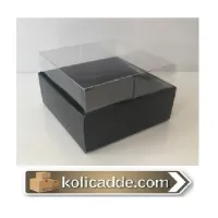 Altı Siyah Karton Üstü Şeffaf Asetat Kutu 8x8x4 cm