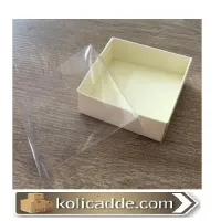 Mermer Desenli Asetat Kapaklı Krem Kutu 8x8x3 cm