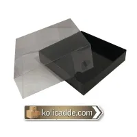 Asetat Kapaklı Altı Siyah Karton kutu 15x15x5 cm
