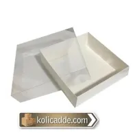 Altı Beyaz Karton Dıştan Kapanan Asetat Kapaklı Kutu 30x30x10 cm