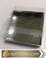 Gümüş Karton Kutu Asetat Kapak 10x10x6 cm