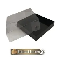 Asetat Kapaklı Altı Siyah Karton Kutu 20x20x5 cm