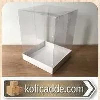 Asetat Kapaklı Altı Beyaz Karton kutu 15x15x17,5 cm