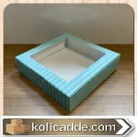 Şeffaf Pencereli Büyük Mavi-Beyaz Çizgili Kutu 25x25x5 cm