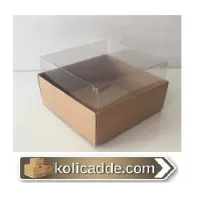 Altı Koyu Kraft Karton Üstü Şeffaf Asetat Kutu 8x8x4 cm