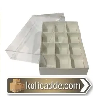 Altı Beyaz Asetat Kapaklı12 Bölmeli Karton Kutu 20x25x5 cm
