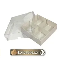 Asetat Kapaklı Beyaz Kutu 4 Bölmeli 10x10x3