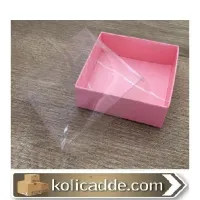 Mermer Desenli Asetat Kapaklı Pembe Kutu 8x8x3 cm
