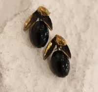 Oniks Taşlı Zeytin Küpe Kısa