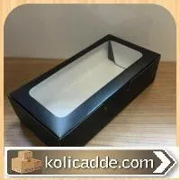 Alt Siyah Karton Ortası Şeffaf Pencereli Asetat Kutu 20x10x5 cm.