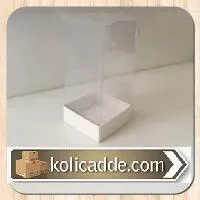 Altı Beyaz Kartondan Şeffaf Kapaklı Asetat Kutu 5x5x8 cm