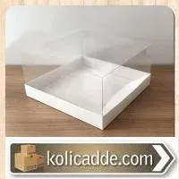Asetat Kapaklı Beyaz Karton kutu 20x20x8 cm