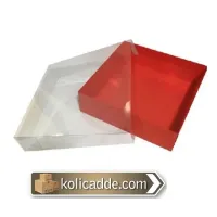 Altı Kırmızı Karton Dıştan Kapanan Asetat Kapaklı Kutu 30x30x10 cm