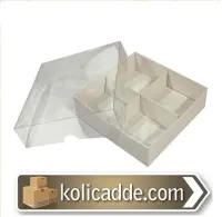 Altı Beyaz Asetat Kapaklı 4 Bölmeli Karton Kutu 12x12x3 cm