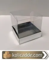 Gümüş Karton Kutu Asetat Kapaklı 10x10x12 cm