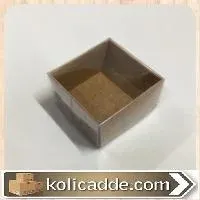 Küçük Üstü Asetat Kapaklı Altı Kraft Karton Kutu 4x4x2 cm