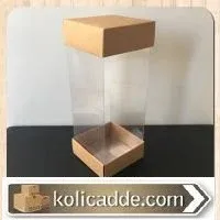 Uzun Asetat Kutu Altı Üstü Kraft Karton Ortası Şeffaf 8x8x25 cm