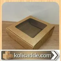 Alt Kraft Karton Ortası Şeffaf Pencereli Asetat Kutu 10x10x3 cm.