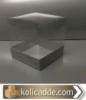 Beyaz Karton Kutu Asetat Kapaklı 10x10x12 cm