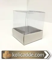 Beyaz Karton Kutu Asetat Kapaklı 12x12x12 cm.