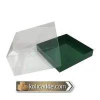 Asetat Kapaklı Altı Yeşil Karton Kutu 20x20x8 cm