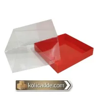 Asetat Kapaklı Altı Kırmızı Karton Kutu 20x20x8 cm