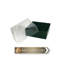 yeşil Karton Kutu Şeffaf Kapaklı 8x8x3 cm