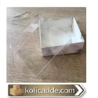 Mermer Desenli Asetat Kapaklı Beyaz Kutu 8x8x3 cm