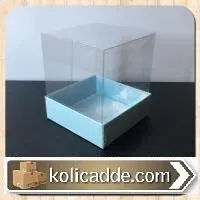 Altı Mavi Karton Şeffaf Kapaklı Asetat Kutu 9x9x10 cm