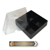 Asetat Kapaklı Siyah Kutu 4 Bölmeli 10x10x3