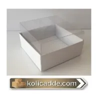 Altı Beyaz Karton Üstü Şeffaf Asetat Kutu 8x8x4 cm