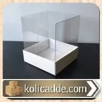Asetat Kapaklı Beyaz Kutu 9x9x10 cm.