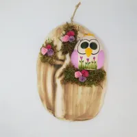Seramik Ağaçta Baykuş Pembe
