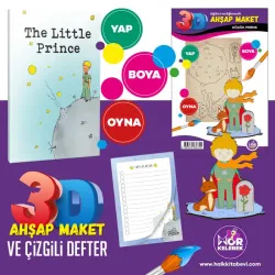 Küçük Prens Ahşap Maket - Çizgili Defter ve Bloknot Seti