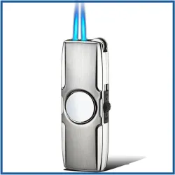 Premium Stres Çarklı Çakmak - İkili Jet Alevi - Rüzgara Dayanıklı - Black Silver